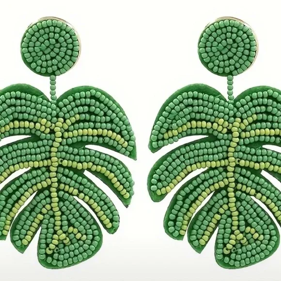 REVOLVE ❤️‍🔥 GLASS BEAD GREEN PALM LEAF EARRINGS NWT - Picture 7 of 8